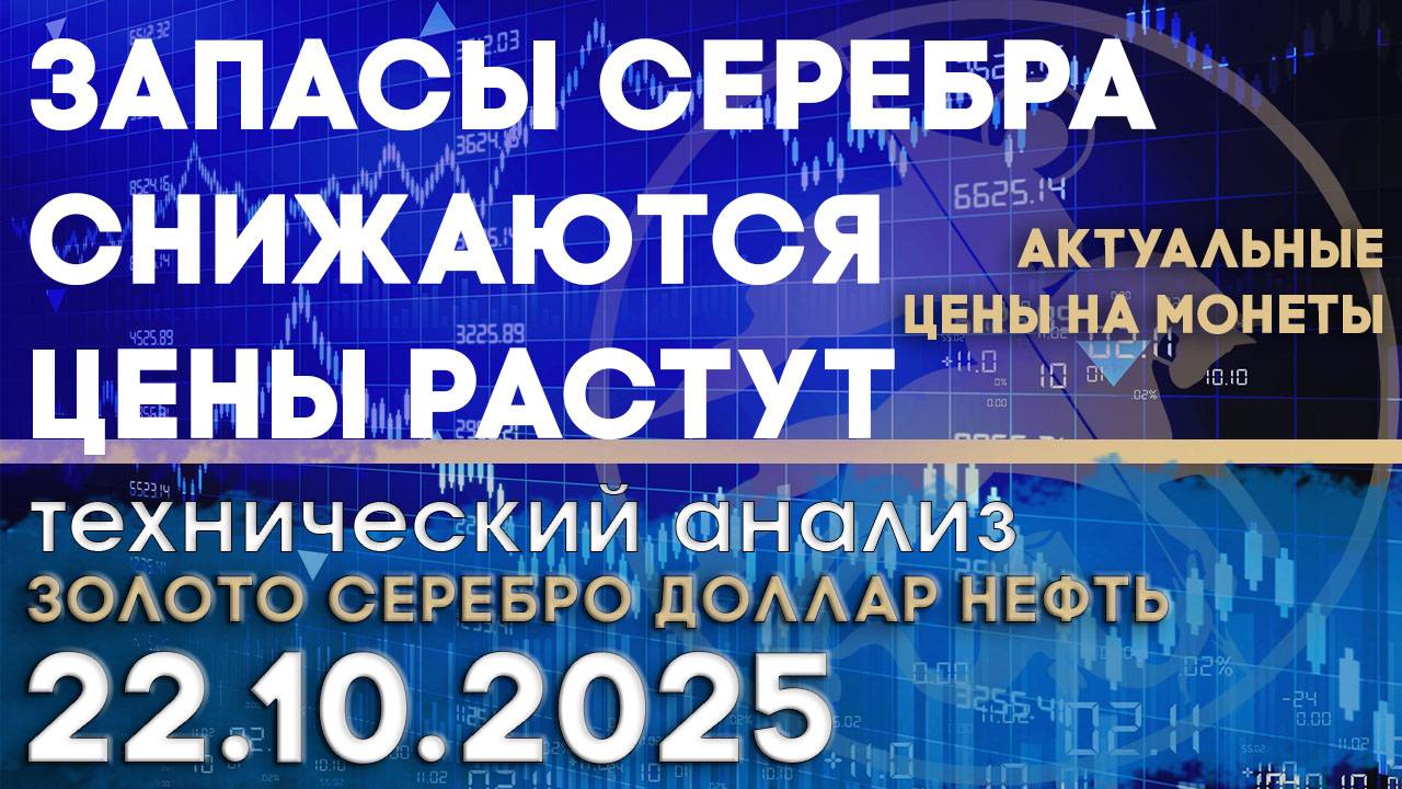 Запасы серебра снижаются - цены растут. Анализ рынка золота, серебра, нефти, доллара 22.10.2025 г смотреть онлайн