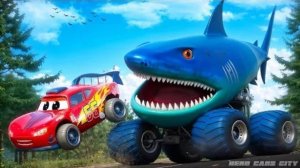 Автомобиль с гигантской акулой против Маккуин! Эпическая погоня на Высокой Скорости - Кто Победит? Э