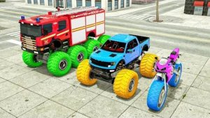 У пожарной машины сломалось колесо | Полиция помогает пожарной машине 🚒 🚔 ГИГАНТСКИЕ КОЛЕСА3