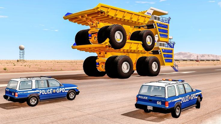 БЕЛАЗ и БТР не остановить! Полицейские против самосвала Огромные супер тяжелые монстры в BeamNG