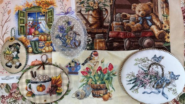 #63 Вышивка на садовую тематику: лейки, шляпки, корзинки: dimensions, mill hill
