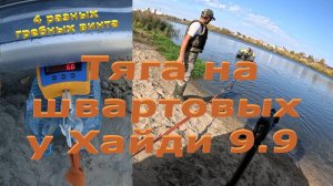 Тяга на швартовых у Хайди 9.9 с 4-мя разными гребными винтами.