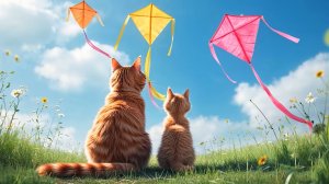 😹Мама кошечка запускает воздушного змея со своим маленьким сыночком🔥