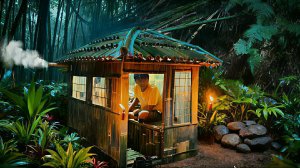 Строю укрытие с теплым и уютным камином в джунглях. 2-дневный одиночный кемпинг. Бушкрафт