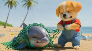 Мультики для детей, собачка спасает дельфина, мультфильм