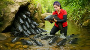 Ловля сома в горном ручье и продажа на сельском рынке. Жизнь во Вьетнаме Тиеу Тхань