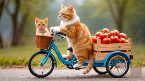 😹Мама кошечка со своим маленьким сыночком собрали красивые сочные помидоры🔥