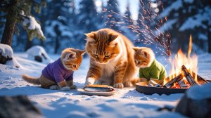 😹Мама кошечка ловит и готовит рыбку своим маленьким котяткам🔥