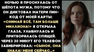 ИСТОРИЯ ИЗ ЖИЗНИ/Ночью я услышала, как муж шептал свекрови пин-код от моей карты, а через 30 минут