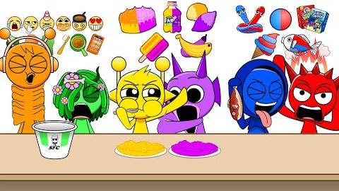 Sprunkys EMOJI MUKBANG Noodle HOT DOG Chicken ELATION Challenge MOOMOOSTUDIO