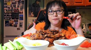 Мукбанг | Крылышки во фритюре, овощи | Обжор Асмр