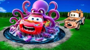 Яма с щупальцами Трансформируется в Чудовище Молнию Маккуина и Большие и маленькие машинки Pixar! Лу