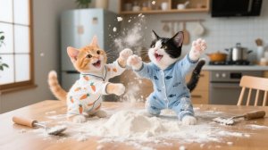 Мультики для детей, котики помогают маме делать уборку, мультфильм