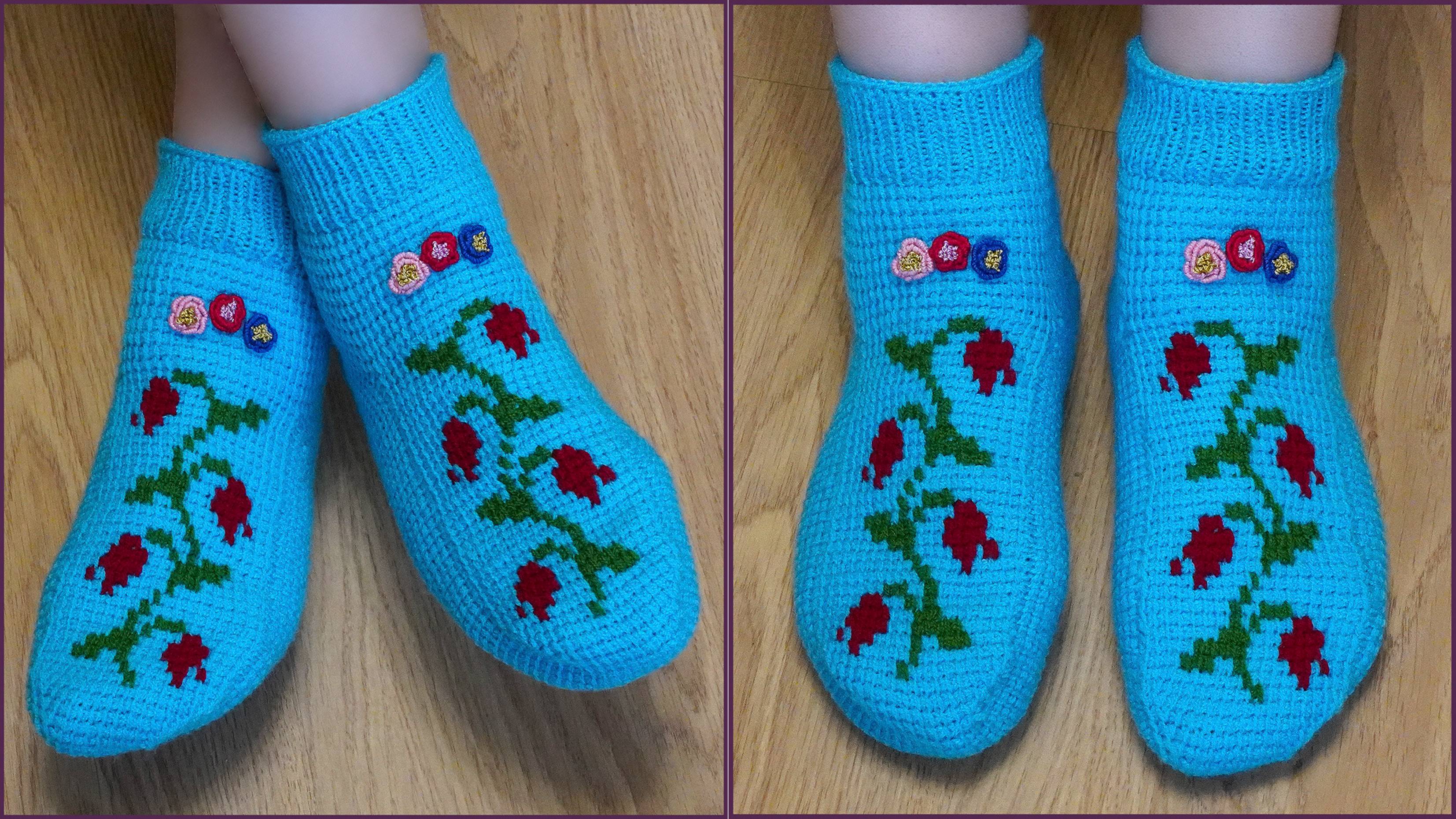 Носки тунисским крючком. Часть 1. смотреть онлайн