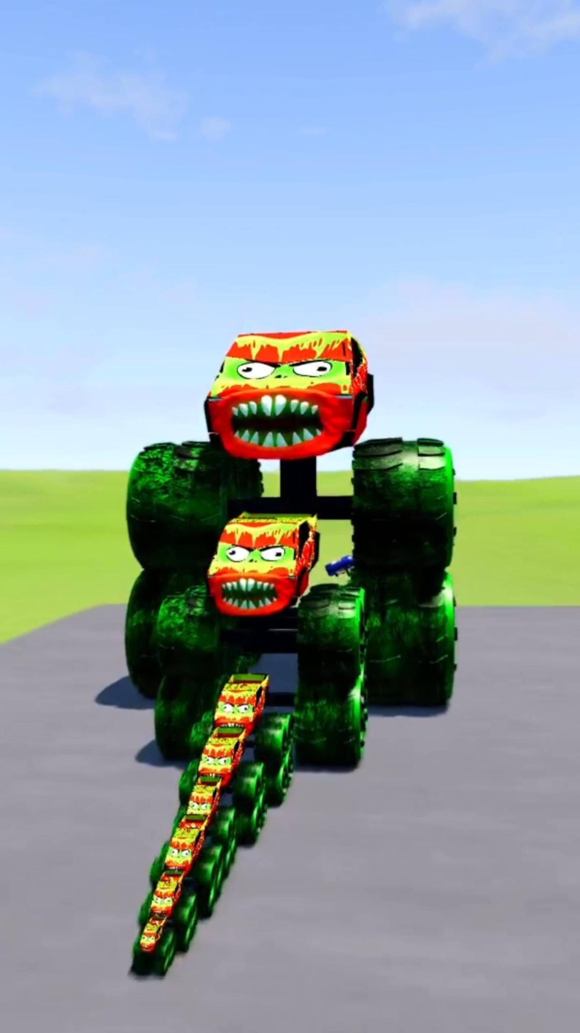 Большой и маленький токсичный кибертрак Tesla McQueen Monster Truck против поездов | BeamNG.drive смотреть онлайн