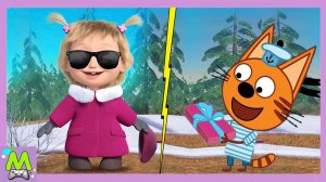 Три Кота против Маши и Медведя.Игры на Ловкость и Быстроту.Мультяшные Игры с Коржиком и Машей