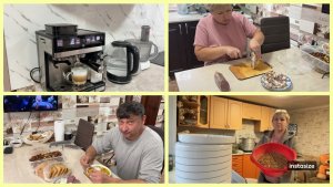 Кофе машина радует. Наварила ЩЕЙ. Семён в работе. Пробуем САЛО