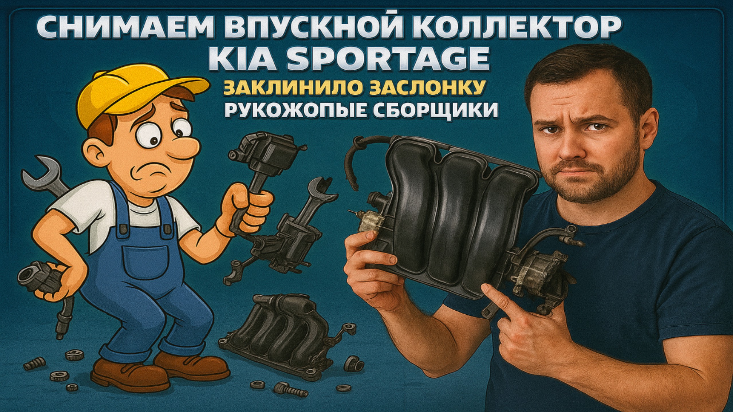 СНИМАЕМ ВПУСКНОЙ КОЛЛЕКТОР KIA SPORTAGE. ЗАКЛИНИЛО ЗАСЛОНКУ. РУКОЖОПЫЕ СБОРЩИКИ.