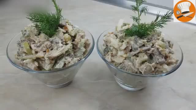 Салат с куриной грудкой и грибами смотреть онлайн