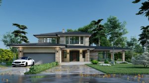 Двухэтажный дом в стиле Райта