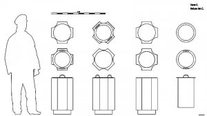 Урна С. Чертёж. Refuse bin C. Drawings.