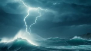 Футаж. Море. Шторм. Молния.