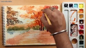 Осенний пейзаж акварелью. Рисуем пошагово