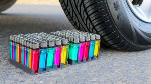 Машина давит предметы колесом! Эксперименты с колесом! Давим много зажигалок! 🔥 Залипалка ASMR