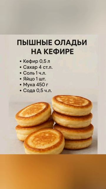 Пышные оладьи на кефире