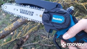 Аккумуляторная цепная мини пила в работе/Первый раз