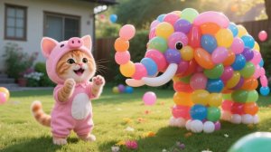 Мультики для детей, мама с котиком сделали из шариков слоника/ мультфильм детям