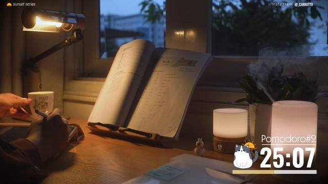 3 часа STUDY WITH ME At Sunset ｜ Calm Piano️, Soothing Music ｜ Pomodoro 50-10