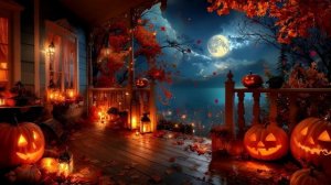 🎃 Балкон на берегу озера с привидениями — Жуткие тыквы и Лунная ночь на Хэллоуин у озера