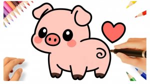 КАК НАРИСОВАТЬ ПРОСТУЮ КАВАИЙНУЮ СВИНКУ С СЕРДЦЕМ 🐷❤️