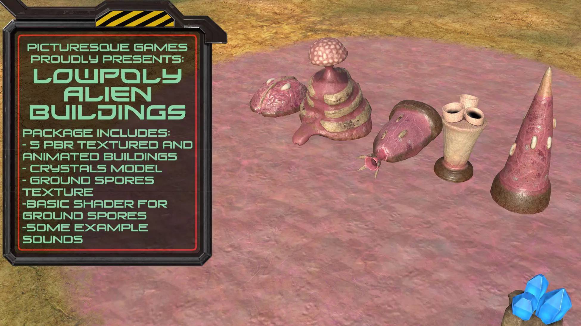 Asset Unity - Lowpoly Alien Buildings (Набор из 5 инопланетных построек.)