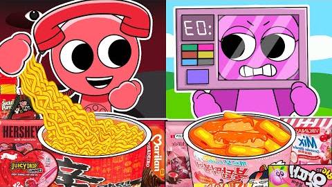 Incredibox Sprunki - Number Phone Vs Lily Convenience Store Food Red Pink _ Mukbang Animation