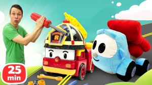 Грузовичок Лева и его друзья Робокары играют в строителей. Строим, чиним и веселимся вместе!