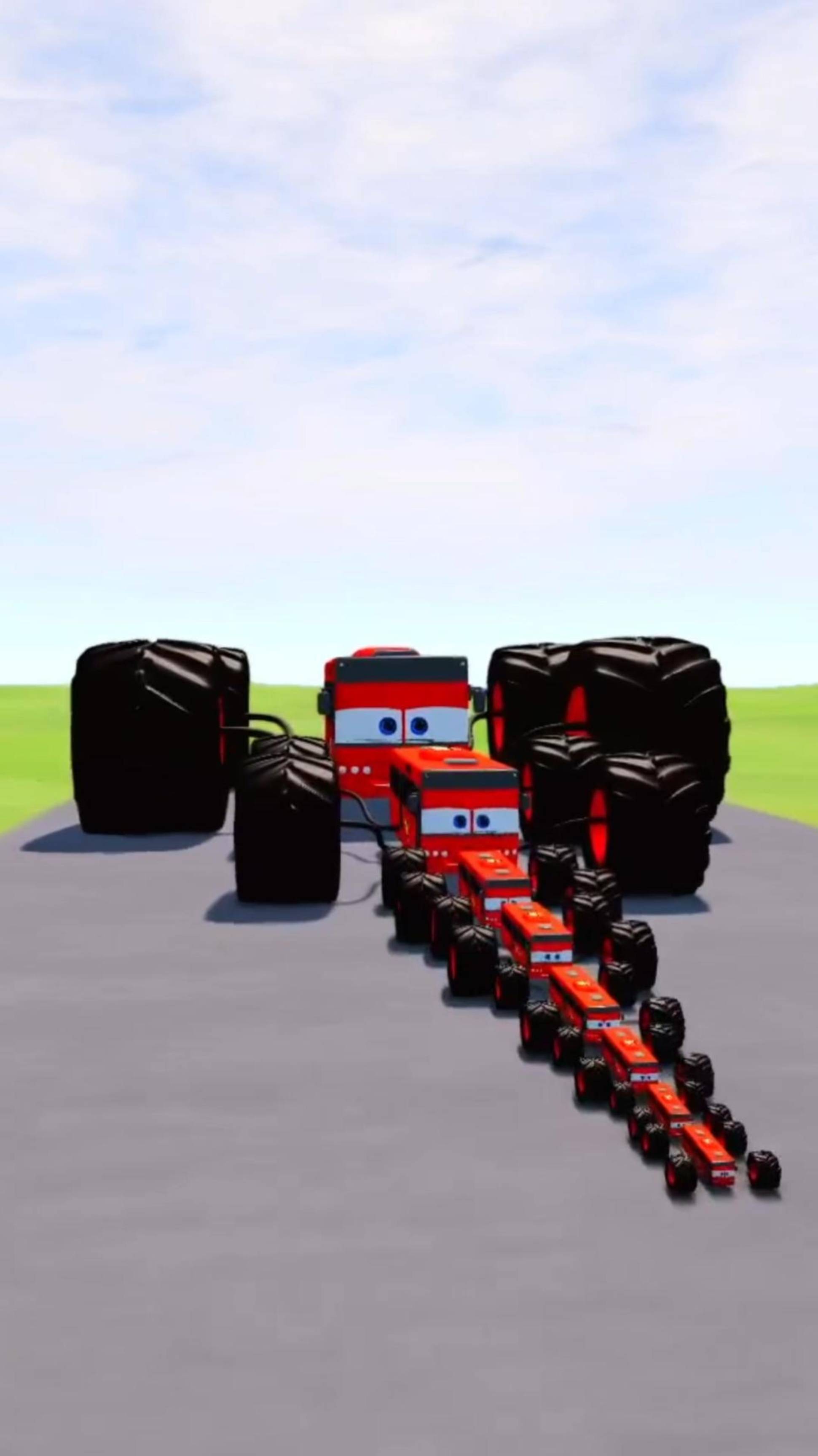 Мультики про машинки Автобус Молния Маккуин на больших колесах против поездов BeamNG.drive смотреть онлайн