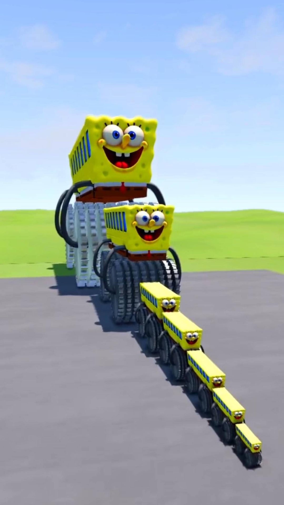 Большой и маленький автобус Губка Боб Двойной монстр-пила Колёса против поездов | BeamNG.drive смотреть онлайн