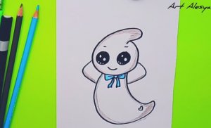 Как нарисовать милое приведение легко и быстро! Простой рисунок на Хэллоуин! Рисунки для детей!☺️