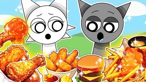 ASMR MUKBANG _ Wenda vs Gray FIRE Noodle & Fried Chicken EATING SOUND _ Incredibox Sprunki