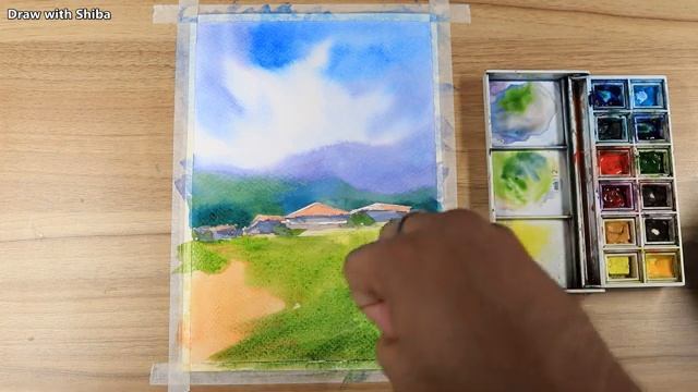 Акварельная живопись для начинающих Пейзаж горной долины легко смотреть онлайн