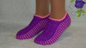 Тапочки - следки ленивым жаккардом. Вяжем с Оксаной Валерьевной (ОкСашаДВ).