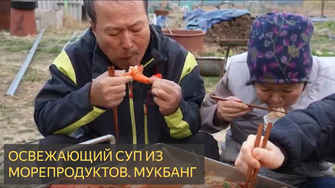 Освежающий суп из морепродуктов с осьминогом, морским чертом, крабом и минари - шоу еды Mukbang смотреть онлайн