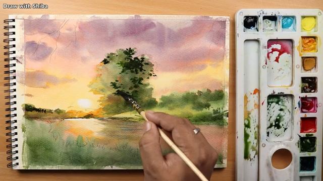 Акварельный рисунок заката и рассвета. Пошаговый урок акварелью смотреть онлайн