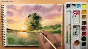 Акварельный рисунок заката и рассвета. Пошаговый урок акварелью