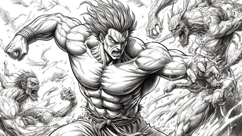 Мой Mugen - максимум слотов = 329967(33х9999) - бой Ханма Юдзиро vs всех 15