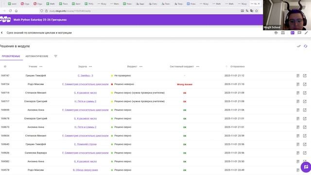 1 ноября - Срез знаний по вложенным циклам и матрицам - Math Python Saturday Григорьева