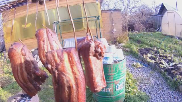 Горячее копчение грудинки!!!