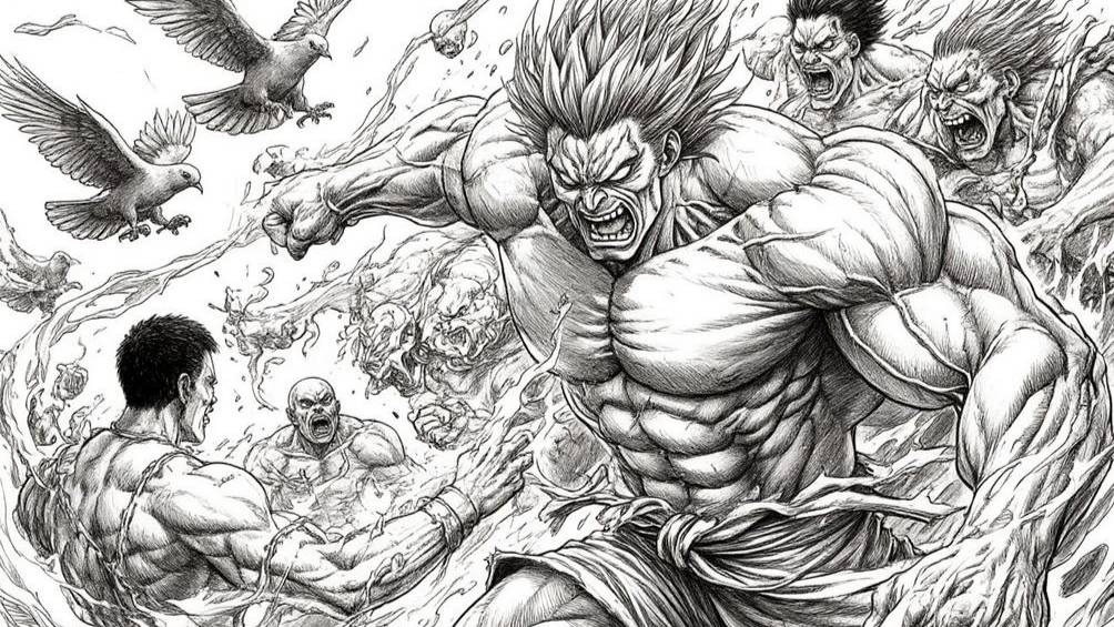 Мой Mugen - максимум слотов = 329967(33х9999) - бой Ханма Юдзиро vs всех 14